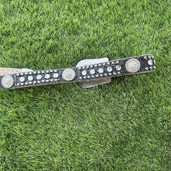 Blazin Roxx Bling Black Leather Belt Large Buckle Rhinestones Womans Size Large - Picture 10 of 11